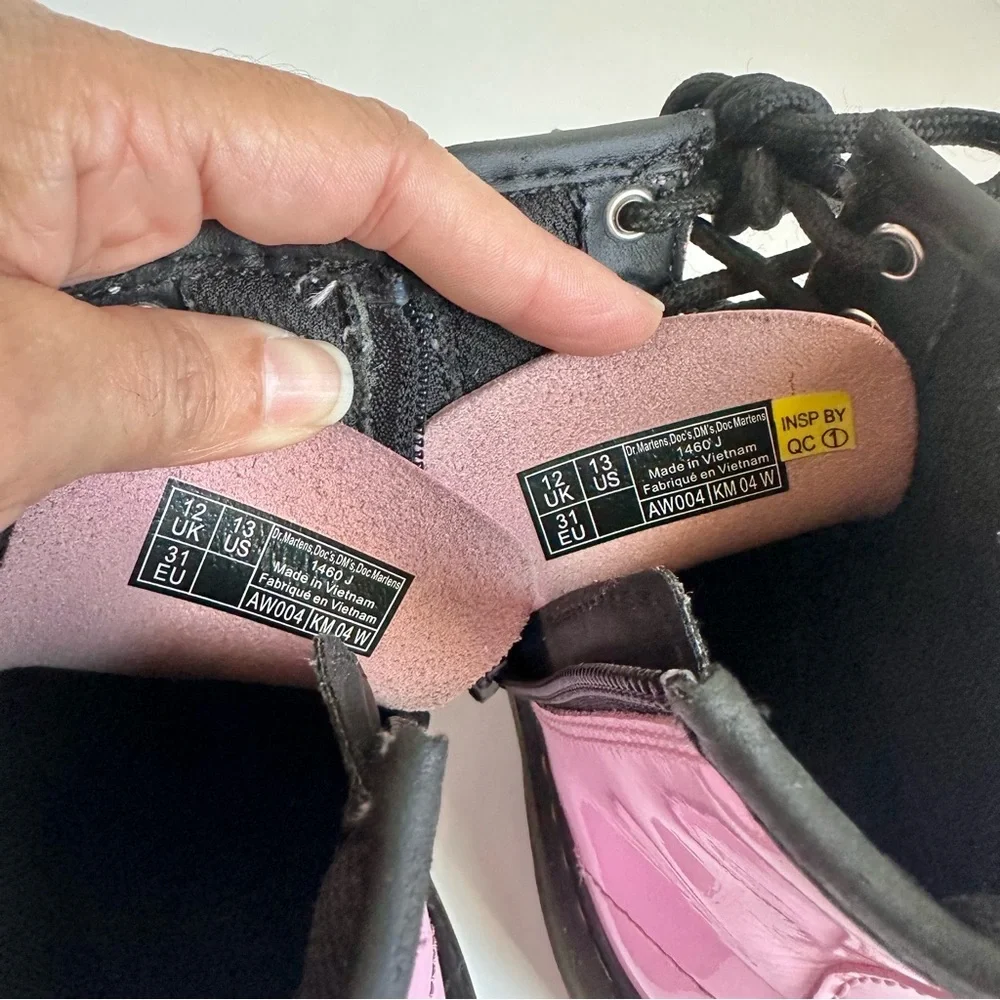 Dr. Martens Lamper 1460J Light Pink Patent Leather Lace Up- Side Zip Girl Boots